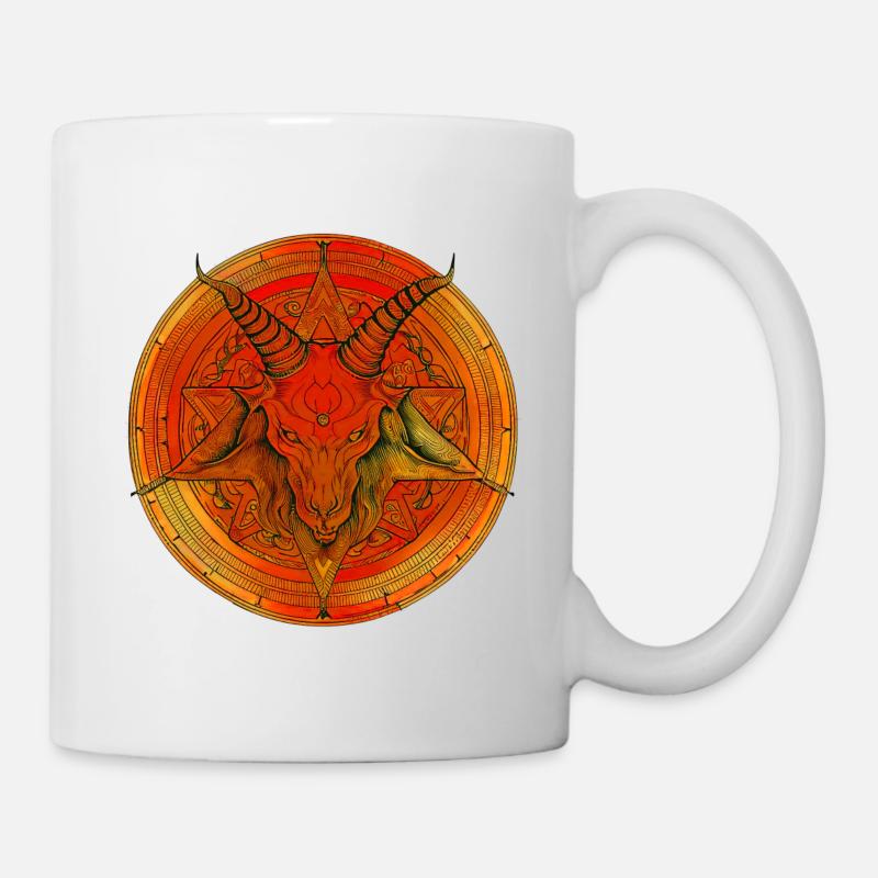 Pentagramm von einem Kopf aus Baphomet überragt - Tasse - Weiß