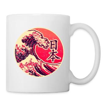 Japan in Kanji mit der Großen Welle von Kanagawa - Tasse - Weiß - Rechts