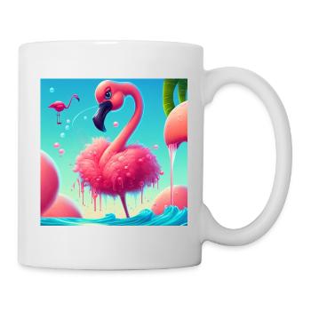 Lustiger Cartoon Flamingo - Tasse - Weiß - Rechts