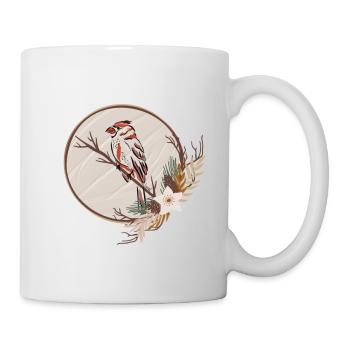 Oiseau Winter reposant sur une branche, à l’intérieur d’un Wreat - Mug blanc - blanc - Droite