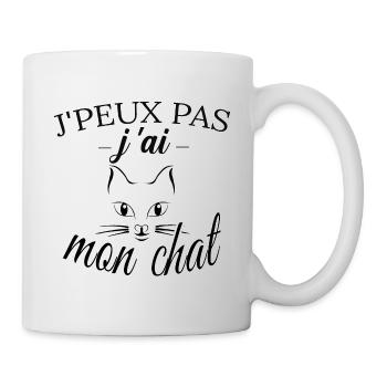 humour chat idées cadeaux J'peux pas j'ai mon chat - Mug blanc - blanc - Droite