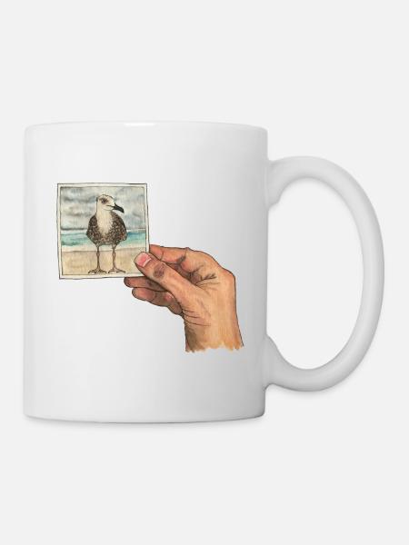 Main avec photo d'une mouette - Mug blanc - blanc