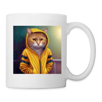 Coole Katze mit Hoodie - Tasse - Weiß - Rechts