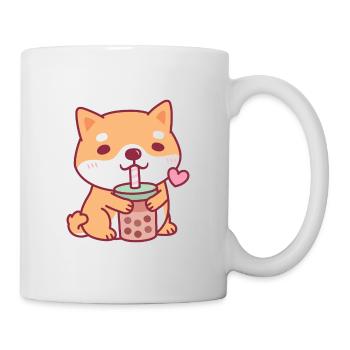 Cute Shiba Inu Dog Loves Bubble Tea - Mug - white - Right