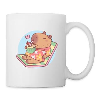 Mignon Capybara refroidissant avec une boisson à la noix de drôle - Mug blanc - blanc - Droite
