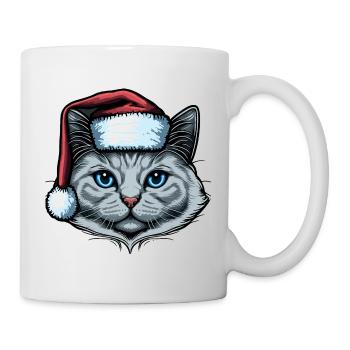 Wunderschöne Katze mit Weihnachtshut - Tasse - Weiß - Rechts