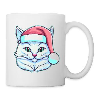 Chat mignon portant un chapeau de Père Noël - Mug blanc - blanc - Droite