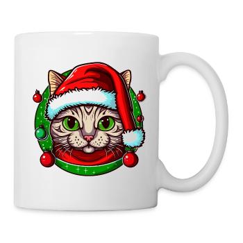 Adorable chat portant un chapeau de Père Noël - Mug blanc - blanc - Droite
