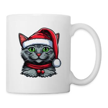 Entzückendes Kätzchen mit Weihnachtsmannmütze - Tasse - Weiß - Rechts