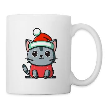 Katze mit Weihnachtshut - Tasse - Weiß - Rechts