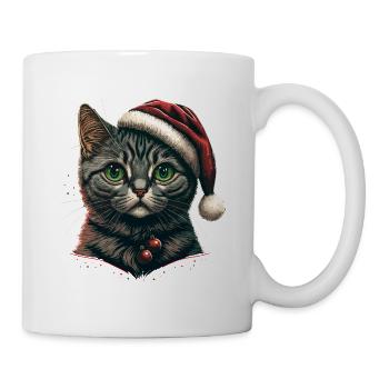 Entzückende Katze mit Weihnachtsmannmütze - Tasse - Weiß - Rechts
