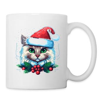 Adorable chat portant un chapeau de Père Noël - Mug blanc - blanc - Droite