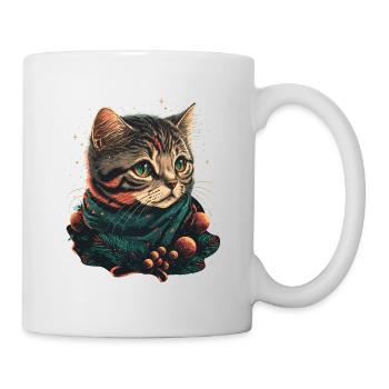 Schöne Katze mit Weihnachtshut - Tasse - Weiß - Rechts