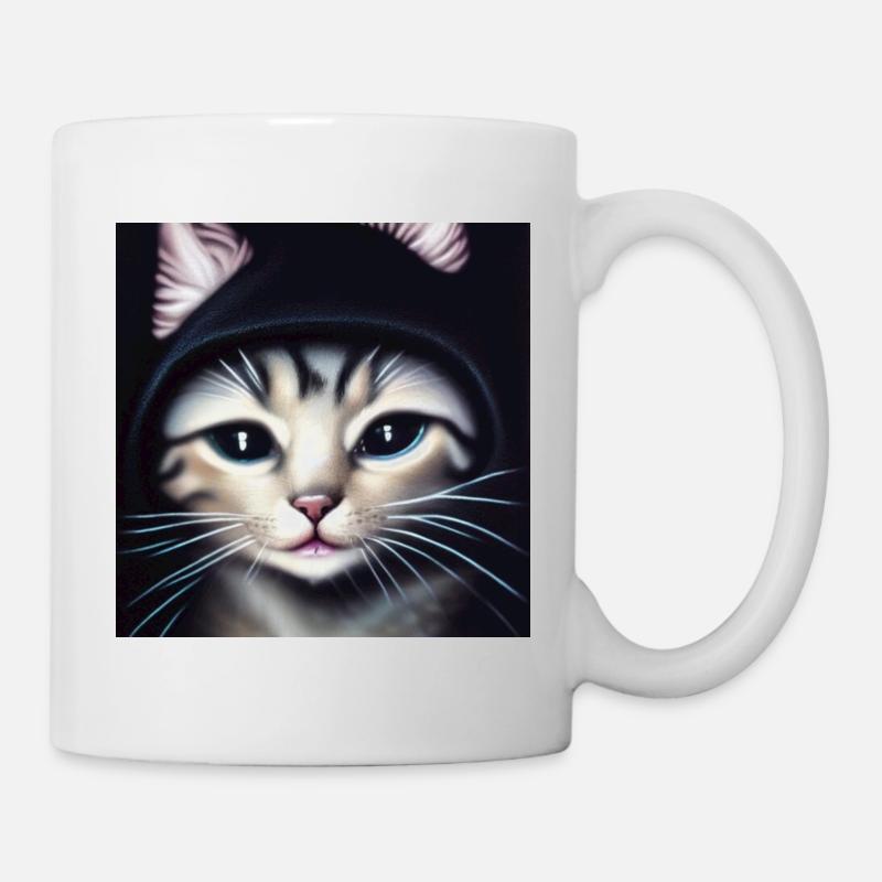 Schwarzes Kapuzenkätzchen - Tasse - Weiß