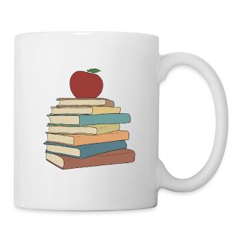 Apple auf Buchstapel - roter Apfel & Bücher - Tasse - Weiß - Rechts