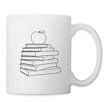 Apple auf Buchstapel - roter Apfel & Bücher - Tasse - Weiß - Rechts