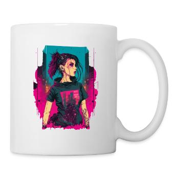 Cool Drawing Of A Beautiful Cyber Girl - Mug - white - Right