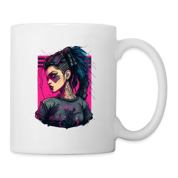 Atemberaubende Zeichnung einer furchtlosen Cyber-Dame - Tasse - Weiß - Rechts