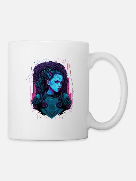 Cooles Artwork einer Science Fiction Lady - Tasse - Weiß