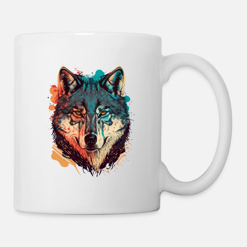 Trendige Zeichnung eines Wolfes - Tasse - Weiß