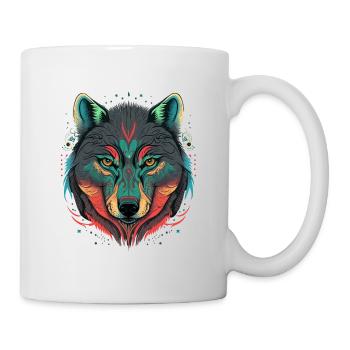 Digitale Darstellung eines Wolfskopfes - Tasse - Weiß - Rechts