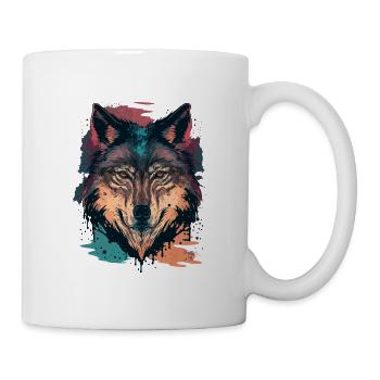 Ein Wolfskopf Digitale Illustration als großes Geschenk - Tasse - Weiß - Rechts