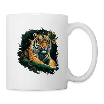 Tiger sitting in Jungle - Mug - white - Right