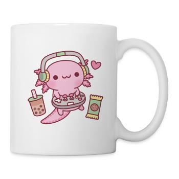 Süßer Axolotl Gamer mit Bubble Tea und Keksen - Tasse - Weiß - Rechts
