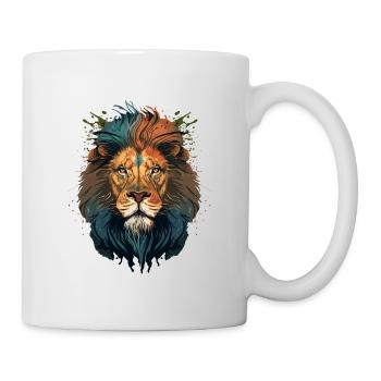 Digitale Darstellung eines Löwenkopfes - Tasse - Weiß - Rechts