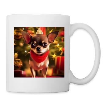 Chihuahua avec couronne de Noël et cadeaux - Mug blanc - blanc - Droite