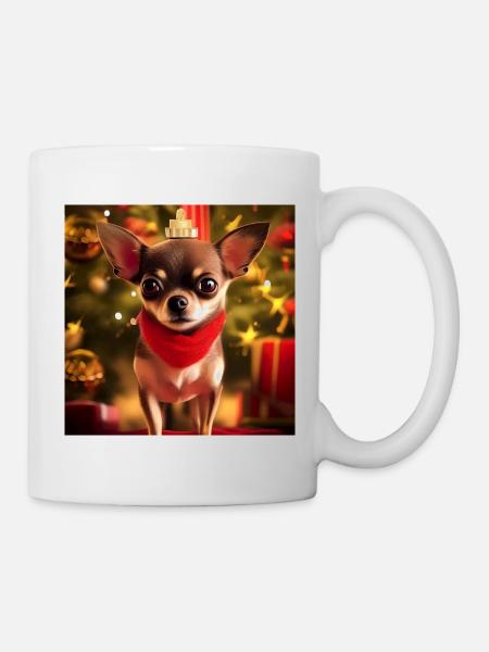 Chihuahua with Christmas crown and gifts - Mug - white