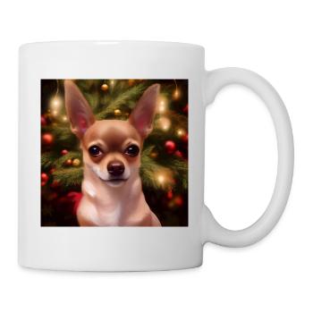 Chihuahua in front of a Christmas tree - Mug - white - Right