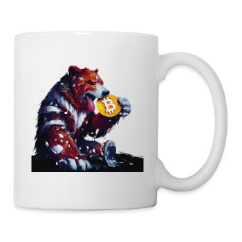 L’ours capitaliste mange la crypto-monnaie Bitcoin - Mug blanc - blanc - Droite