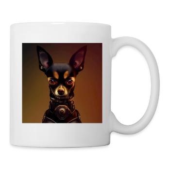 Dunkler Chihuahua in Steampunk-Uniform - Tasse - Weiß - Rechts