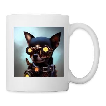 Steampunk Chihuahua mit futuristischer Brille - Tasse - Weiß - Rechts