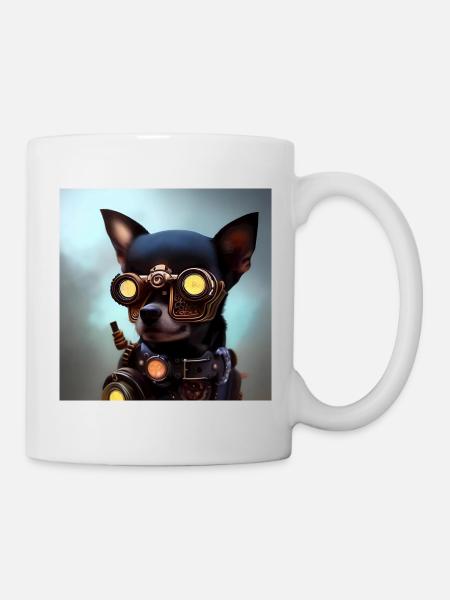 Steampunk Chihuahua with futuristic glasses - Mug - white