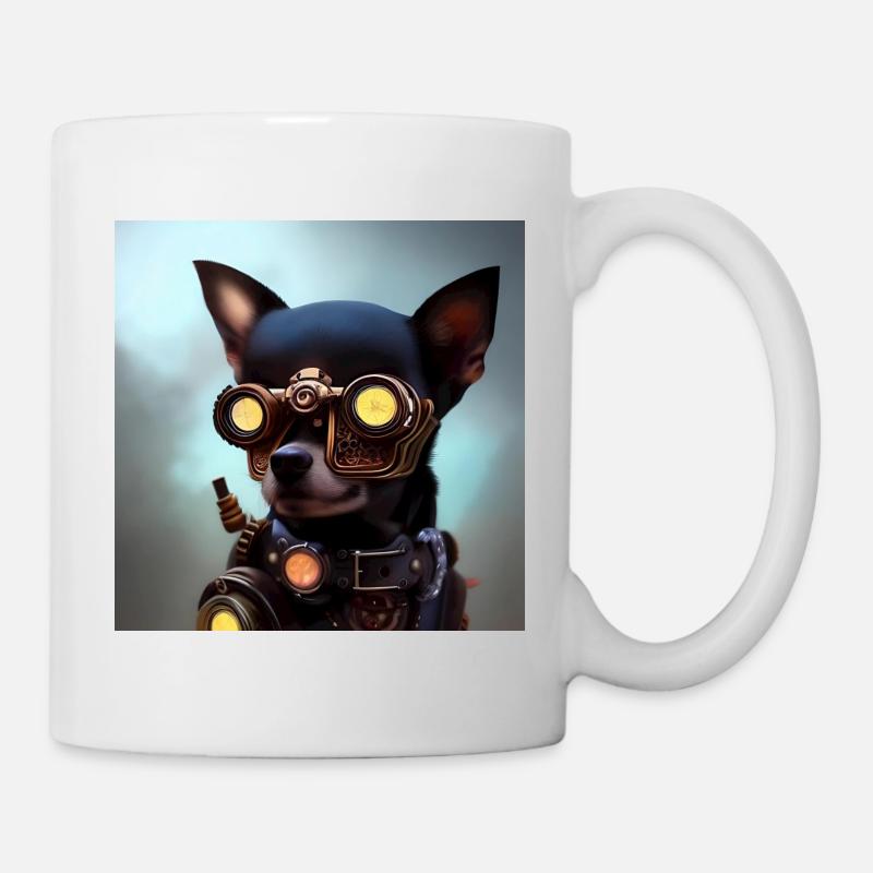 Chihuahua Steampunk avec des lunettes futuristes - Mug blanc - blanc