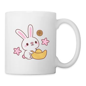Niedliches Kaninchen mit Barren, Jahr des Kaninchens - Tasse - Weiß - Rechts
