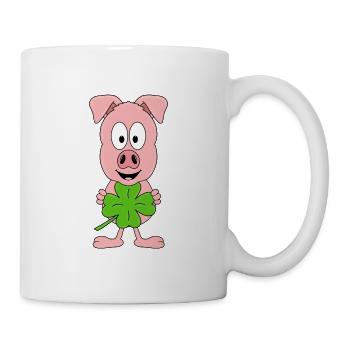 SCHWEIN - KLEEBLATT - GLÜCKSSCHWEIN - TIER - Tasse - Weiß - Rechts