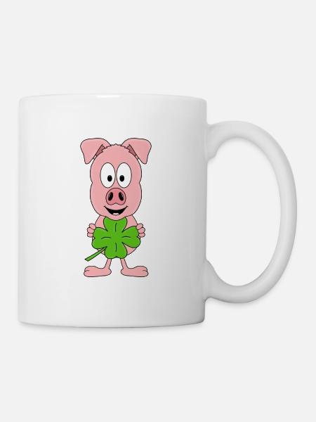 SCHWEIN - KLEEBLATT - GLÜCKSSCHWEIN - TIER - Tasse - Weiß