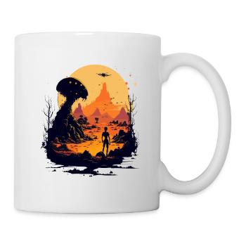Dessin animé de la Journée mondiale des ovnis - Mug blanc - blanc - Droite