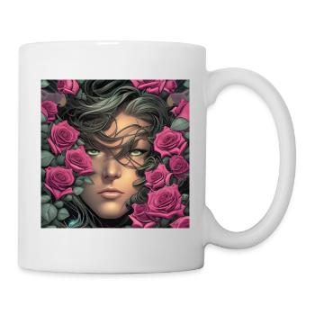 Woman with pink roses on head painting - Mug - white - Right