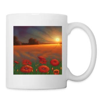 Sunset at the Vast Field of Orange Flowers - Mug - white - Right