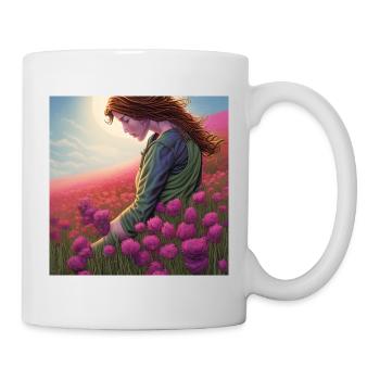 Une femme parmi les fleurs roses - Mug blanc - blanc - Droite