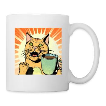 Le chat tient une tasse de café dans un style rétro - Mug blanc - blanc - Droite