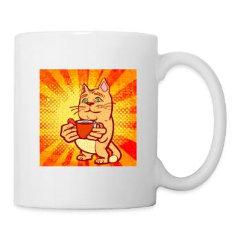 Le chat tient une tasse de café dans un style rétro - Mug blanc - blanc - Droite