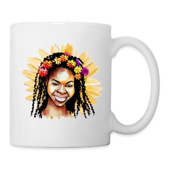 Belle femme noire avec bandeau de fleurs - Mug blanc - blanc - Droite