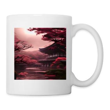 Paysage japonais en rouge - Mug blanc - blanc - Droite