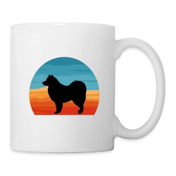 Finnischer Schoppund Hundeliebhaber Silhouette Retro Sonnenuntergang - Tasse - Weiß - Rechts