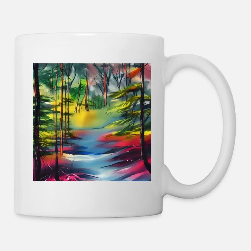 Aquarelle rivière en forêt - Mug blanc - blanc